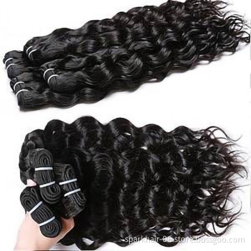 wholesale water wave bundles with closure brazilian  remy hair extensions for natural black color